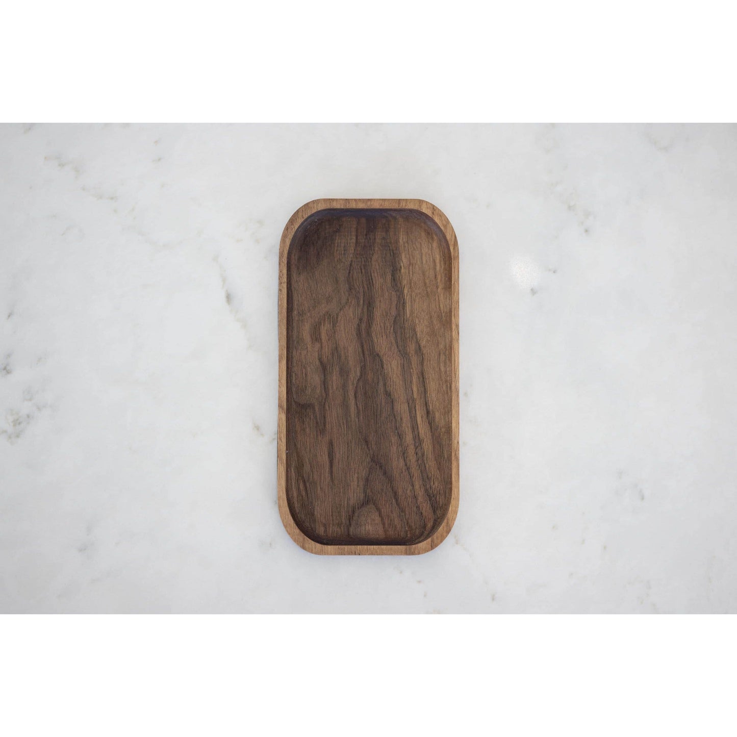Exquisite Hardwood Valet Tray, crafted from walnut wood. Versatile organizer keeps essentials in one place with style. Perfect gift for husbands or boyfriends. Measures 5"x10"x3/4". Combines functionality and elegance. Felt feet protect wood.