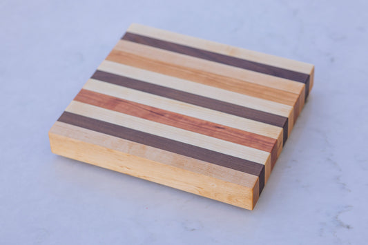 Small Hardwood (Hard Maple/Cherry/Walnut Stripped) Cutting BOARD. A perfect Christmas gift. Approx. 10"x9"x1.25"