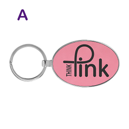 Directors Special: Introducing our Pink Leatherette/Metal KeyChain (3"x 1 3/4") with 7 stylish designs. Perfect for your keys! Choose your favorite.