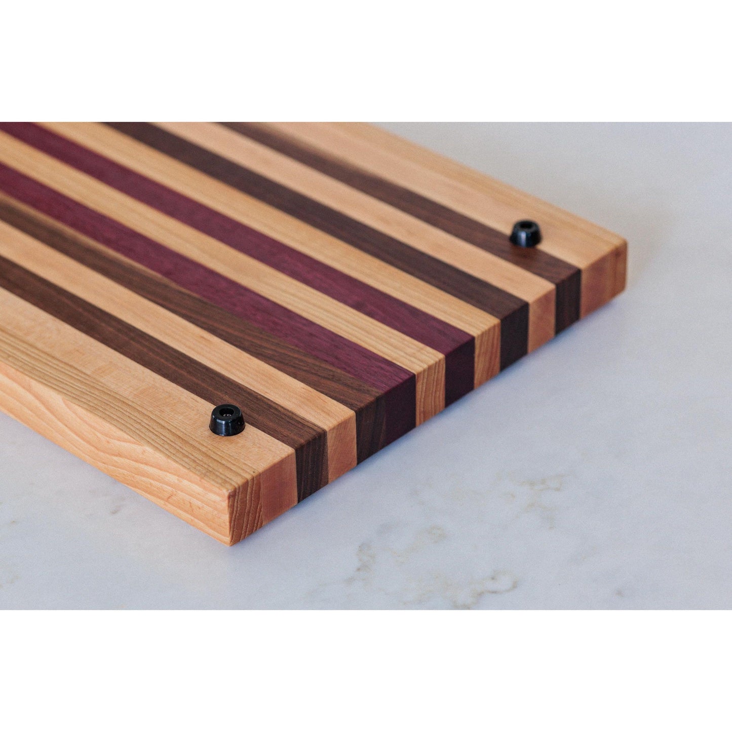 Large Hardwood cutting board with juice groove! Walnut, purple heart, hickory, hard maple, and cherry. 17"x10.5"x1.5"