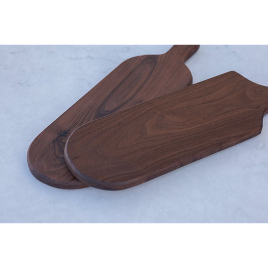 Walnut Cheese/Bread/Serving Board: Timeless & versatile, handcrafted with care. Choose straight or curved handle. Approx. 6"x18"x3/4". Exudes elegance & functionality.