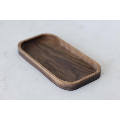Delight your husband or boyfriend with our hardwood valet tray, a walnut catch-all tray that serves as a wooden desk organizer. This Christmas, surprise them with this approximate 5"x10"x3/4" gift, designed to keep their essentials organized in style.