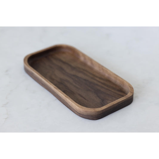 Delight your husband or boyfriend with our hardwood valet tray, a walnut catch-all tray that serves as a wooden desk organizer. This Christmas, surprise them with this approximate 5"x10"x3/4" gift, designed to keep their essentials organized in style.