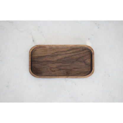 Exquisite Hardwood Valet Tray, crafted from walnut wood. Versatile organizer keeps essentials in one place with style. Perfect gift for husbands or boyfriends. Measures 5"x10"x3/4". Combines functionality and elegance. Felt feet protect wood.