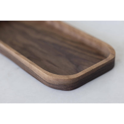Exquisite Hardwood Valet Tray, crafted from walnut wood. Versatile organizer keeps essentials in one place with style. Perfect gift for husbands or boyfriends. Measures 5"x10"x3/4". Combines functionality and elegance. Felt feet protect wood.